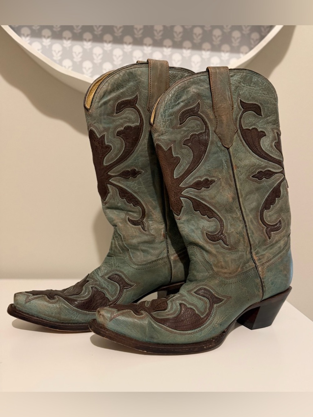 Corral Teal and Brown Western Cowboy Boots